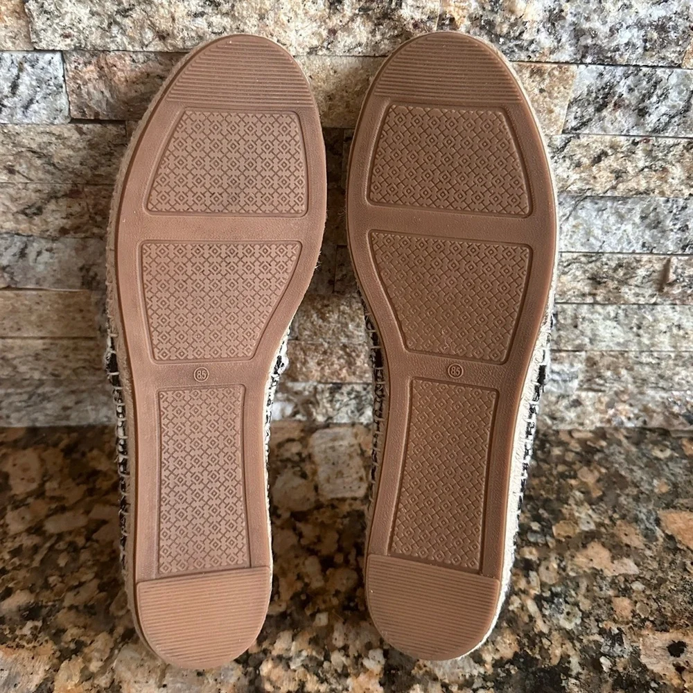 Tory Burch Wool Color Block Flat Espadrille White/Black- leather